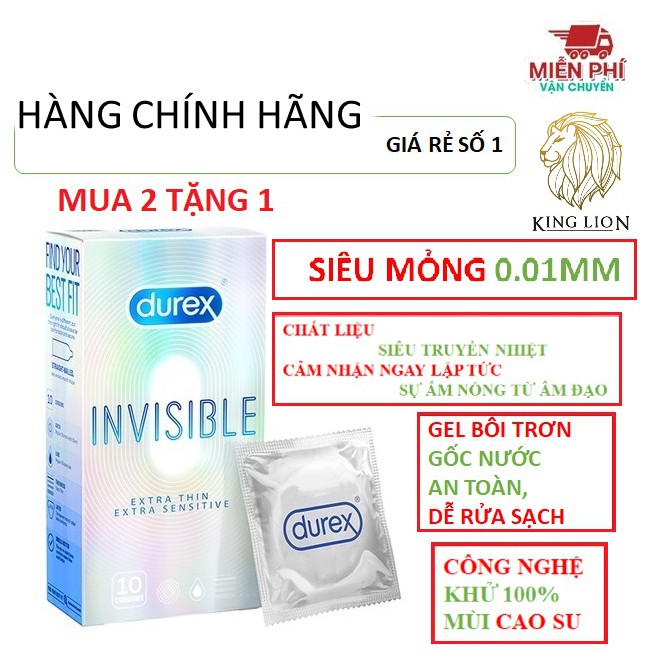 [BAO CAO SU MỎNG NHẤT THẾ GIỚI] Bao cao su DUREX INVISIBLE mỏng, an toàn, uy tín ( 10bao/ 1 hộp bcs)