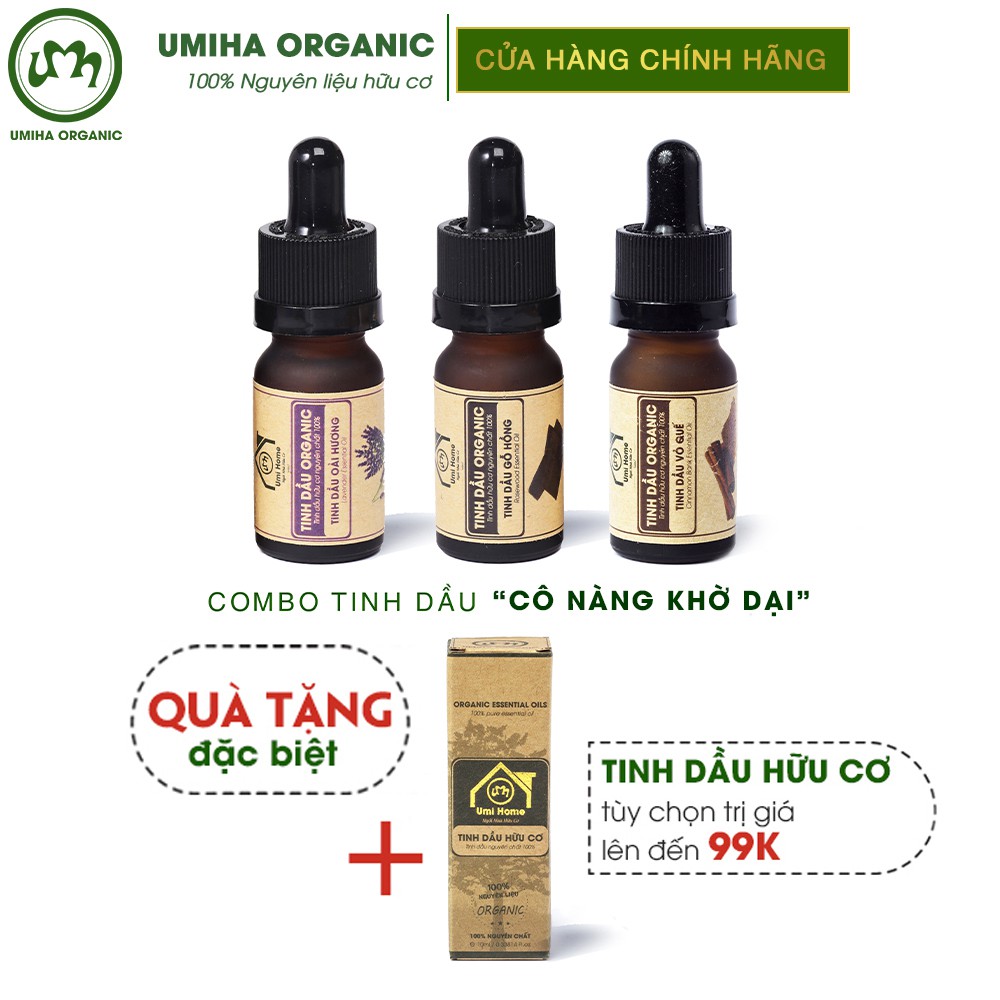 Combo 3 lọ Tinh Dầu UMIHA gồm - Oải Hương, Vỏ Quế, Gỗ Hồng (10mlx3) - Hữu cơ nguyên chất