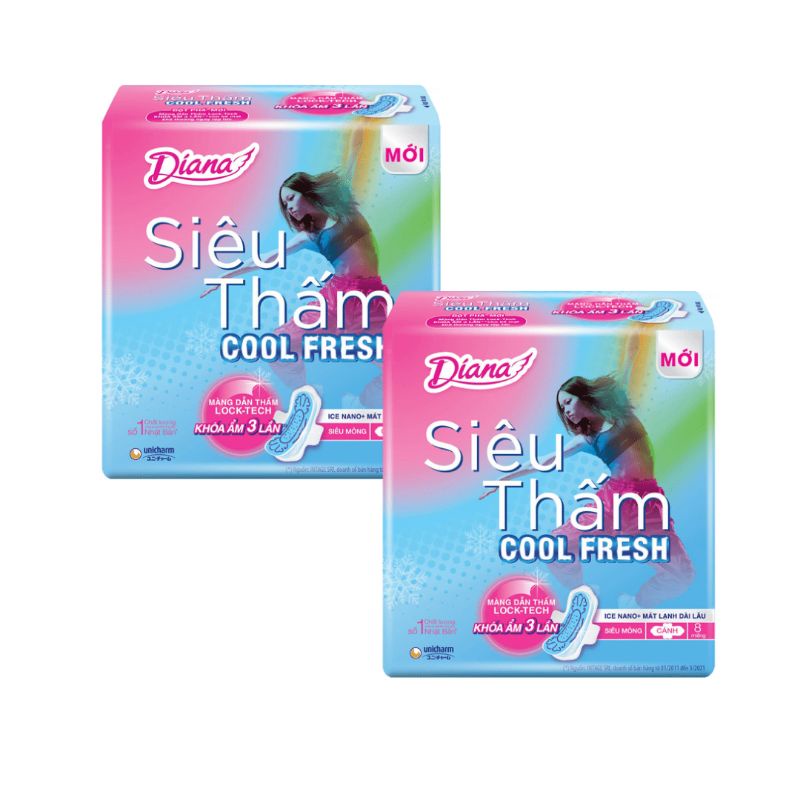 Combo 6 gói băng vệ sinh Diana siêu thấm Cool Fresh 8 miếng