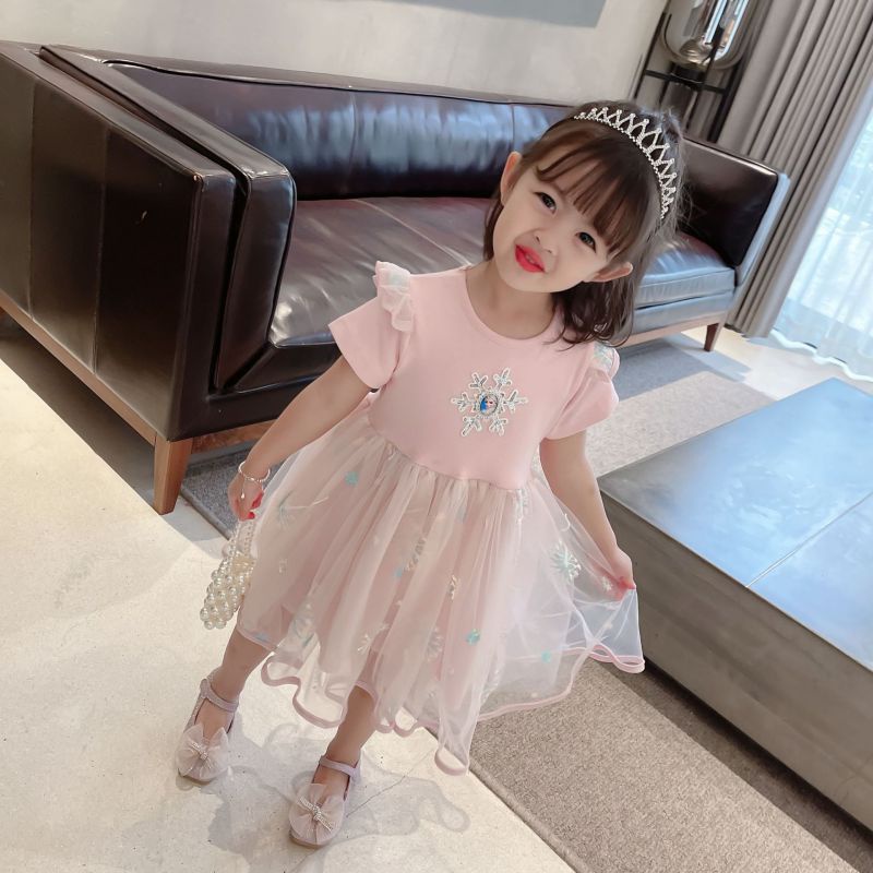 Đầm Công Chúa Phối Ren Lưới Thời Trang Mùa Hè Xinh Xắn Cho Bé Gái