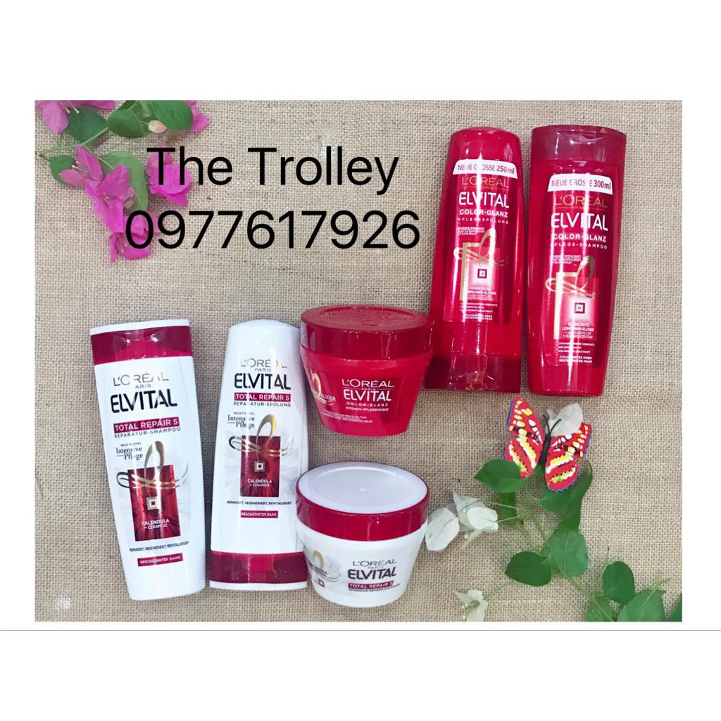 Bộ dầu gội xả ủ Loreal Elvital đỏ