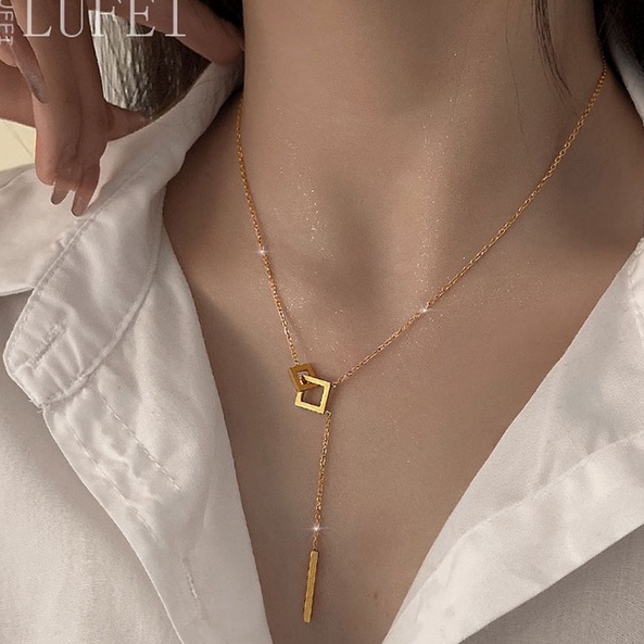 Vòng cổ ngắn mặt vuông thiết kế đơn giản thời trang