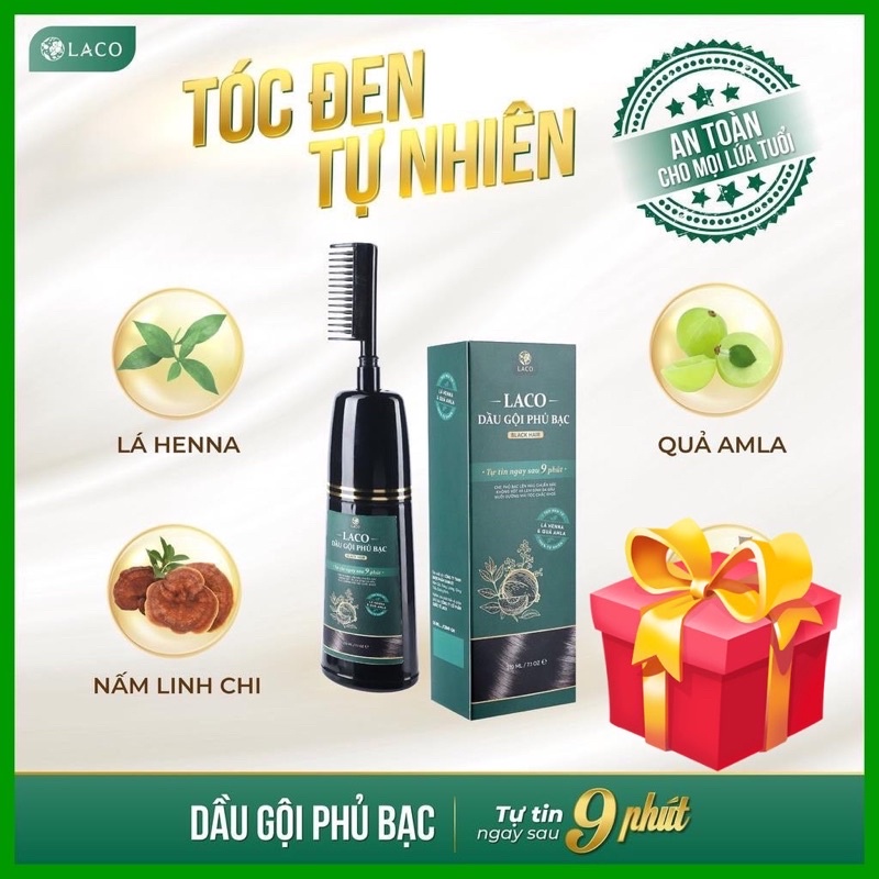 { CHÍNH HÃNG } Dầu gội phủ bạc Laco, Dầu gội nhuộm tóc thảo dược an toàn tại nhà, tóc đen sau 9 phút