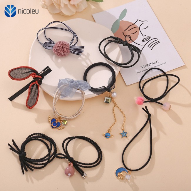 Nicoleu |  9Pcs/Set Butterfly Mesh Rubber Hair Bands Girls Women Ponytail Holder Hair Accessories