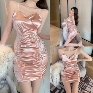 Đầm lụa bóng trơn túm ôm body đi tiệc