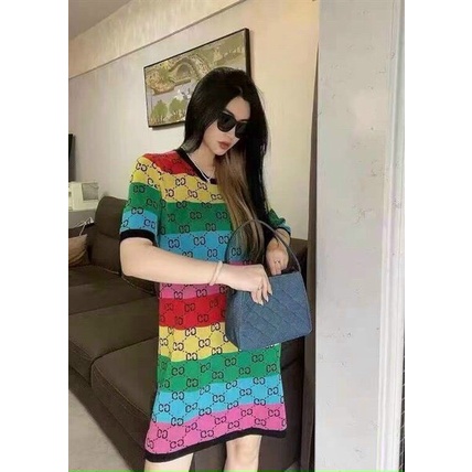 Đầm Len Suông | Len phối màu tay ngắn | Đầm Quảng Châu Đầm Nữ Dễ Thương, Sang Trọng