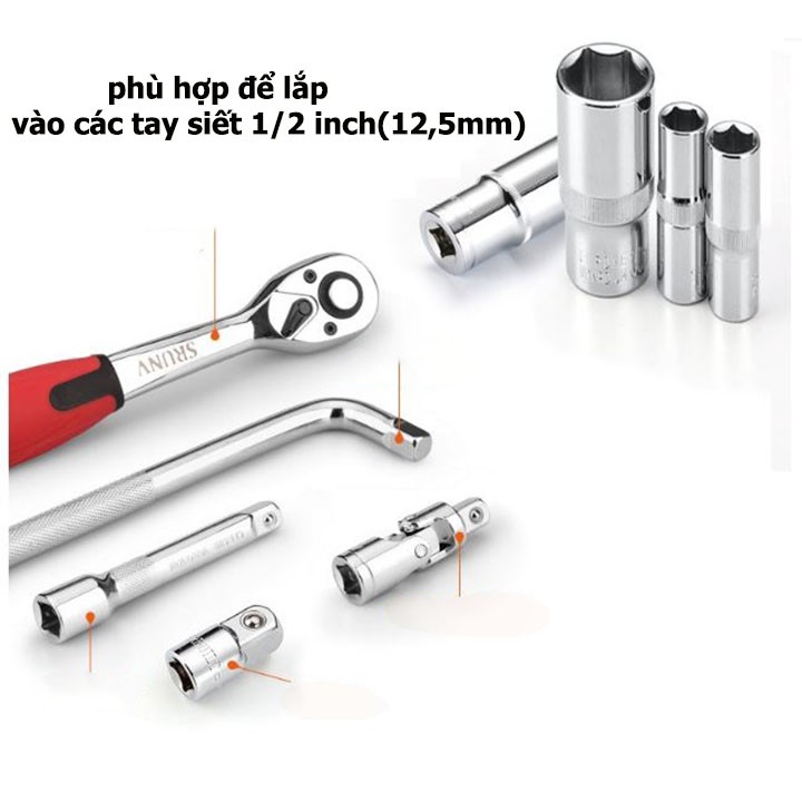 đầu tuýp lục giác 1/2 inch dài các cỡ 8-24mm