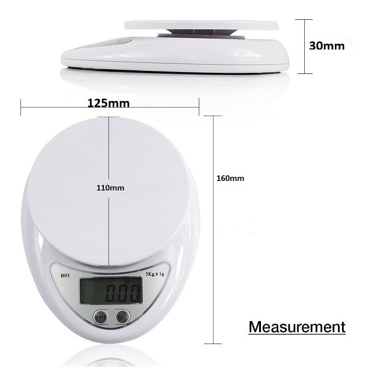Cân điện tử nhà bếp Electronic Kitchen Scale, cân thực phẩm mini để bàn 5kg - Tặng kèm pin
