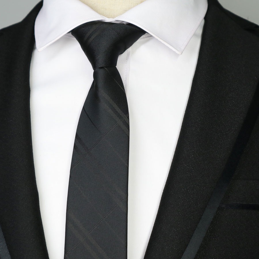 Cà Vạt Lụa Polyester Mỏng 6CM Màu Đen Thanh Lịch Cho Nam