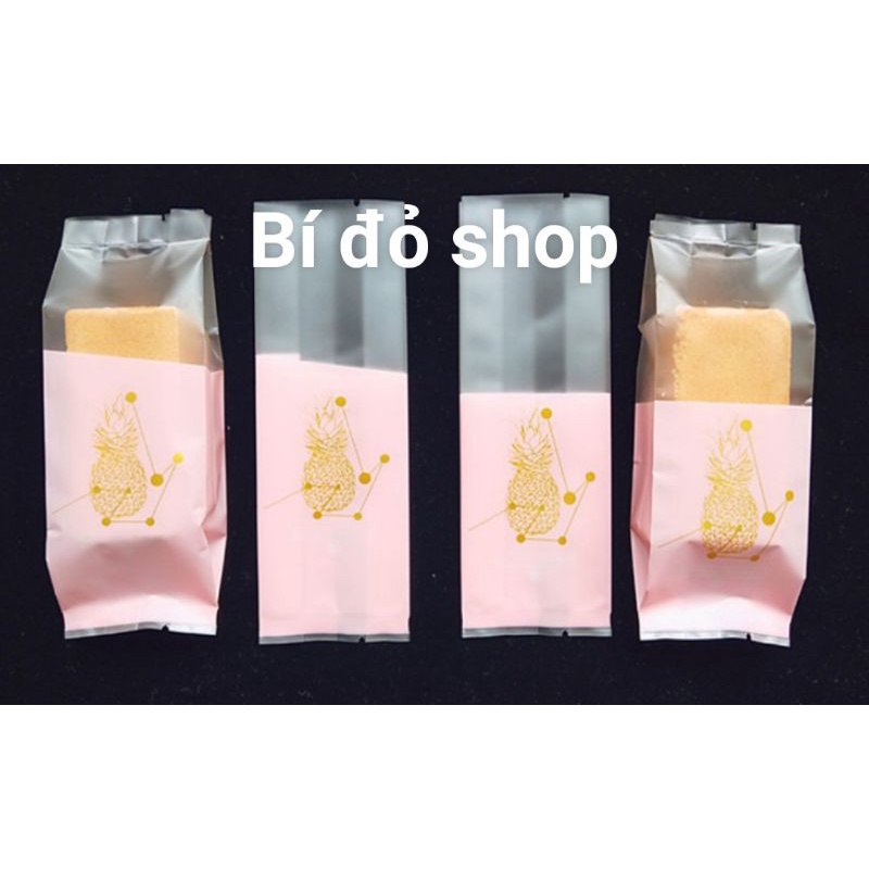 Set 50 cái túi bánh DỨA trong mờ MÀU HỒNG NHŨ VÀNG hàn miệng vừa khay dứa nhỏ, khay dứa lớn