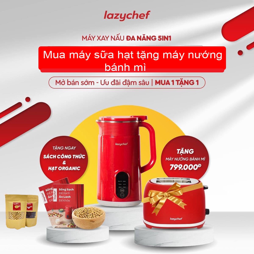 Máy xay nấu đa năng 5 in 1 LazyChef - Máy làm sữa hạt, máy đa năng làm sữa đậu nành,nấu cháo chậm 800ml