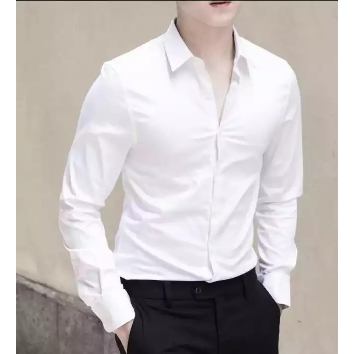 Áo sơ mi nam trắng đen cao cấp phom ôm nhẹ slim, vải chống nhàu độc đáo