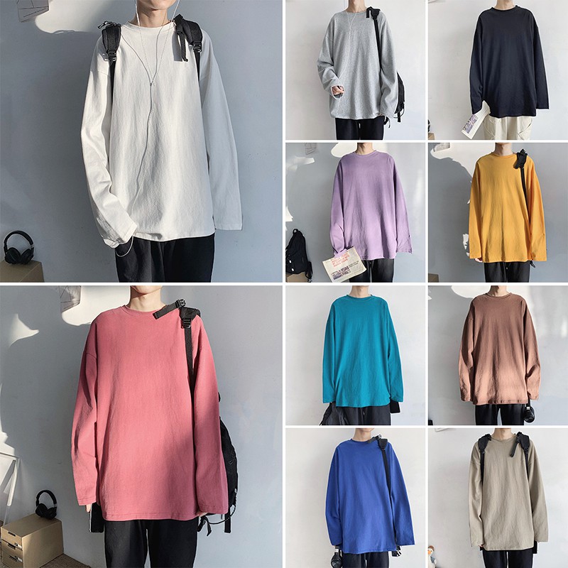Áo thun dài tay màu trơn kiểu dáng đơn giản thời trang nam phong cách Hàn Quốc 8 màu tùy chọn | BigBuy360 - bigbuy360.vn