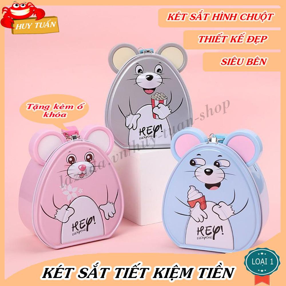 Két sắt mini ống heo mini cho bé hình chuột siêu cute - Hộp tiết kiệm đựng tiền thông minh có khóa cho bé