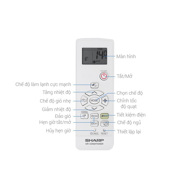 Remote Điều Khiển Cho Máy Lạnh, Điều Hòa SHARP AH-X9UEW, AH-X12VEW, AH-X12STW, AH-X18VEW