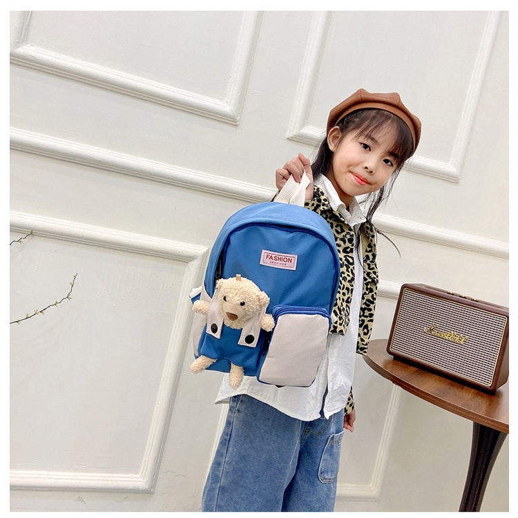 Balo cho bé đi học mầm non vải dù mềm, chống thấm nước kèm gấu size 24cm BALO-559