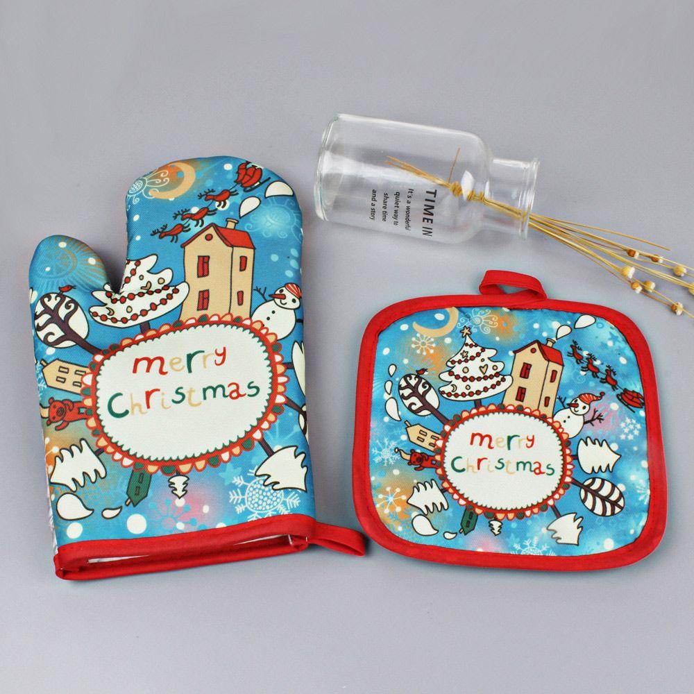 Set 2 Thảm Lót Trang Trí Bánh Chống Nóng Họa Tiết Giáng Sinh