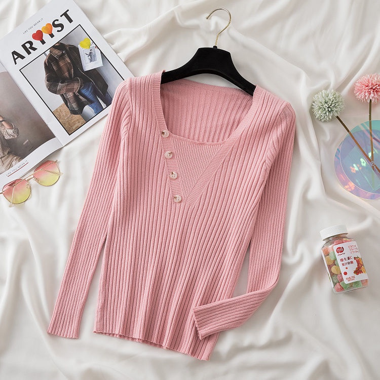 Áo Dệt Kim Tay Dài Cổ Vuông Dáng Ôm Phong Cách Phương Tây Thời Trang Mùa Thu Cho Nữ
