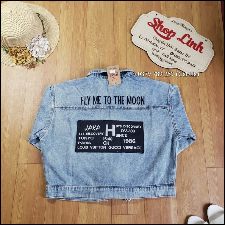 Aó khoác jean nữ xám xanh form dưới 58Kg Flymetomoon BB05