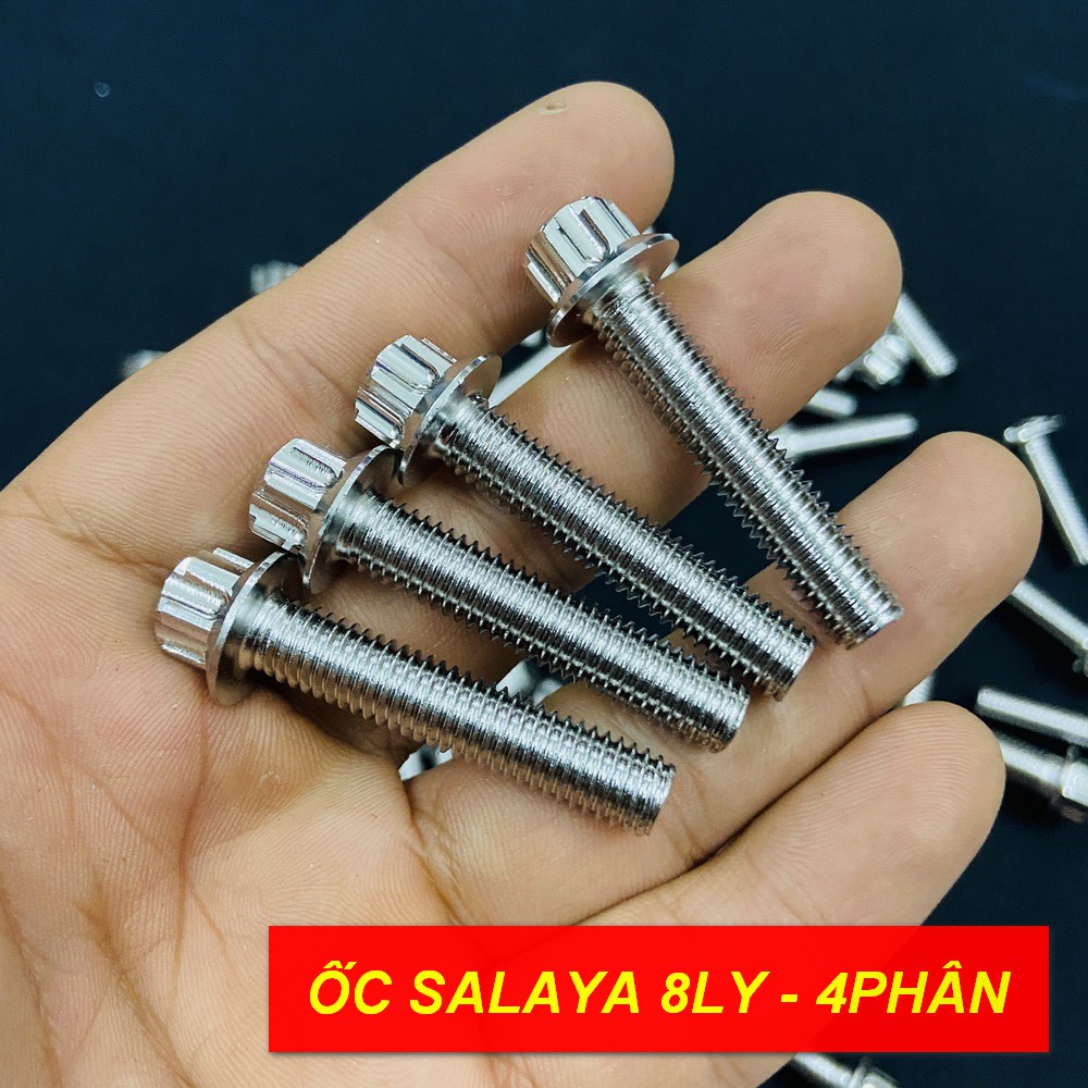 ỐC INOX SALAYA 8LY DÀI 4 PHÂN, 8LY DÀI 3 PHÂN BAO SÁNG BÓNG, BAO RỈ SÉT