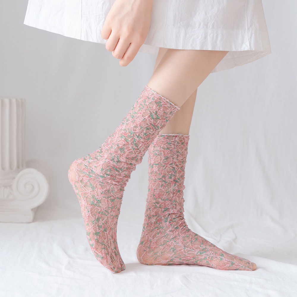 Vớ Lưới Ren Hoa Mỏng Thoáng Khí Nhiều Màu Dễ Thương Phong Cách Nhật Bản Cho Nữ