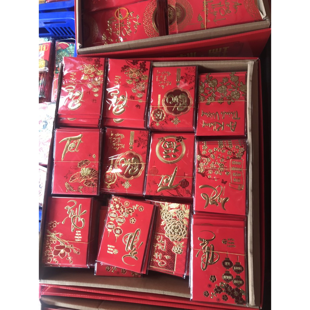 [Tết ] - lì xì đỏ thuần Việt màu sắc cực tươi, in chữ nổi chúc tết cực đẹp, - set 6 bao - VPP Halu