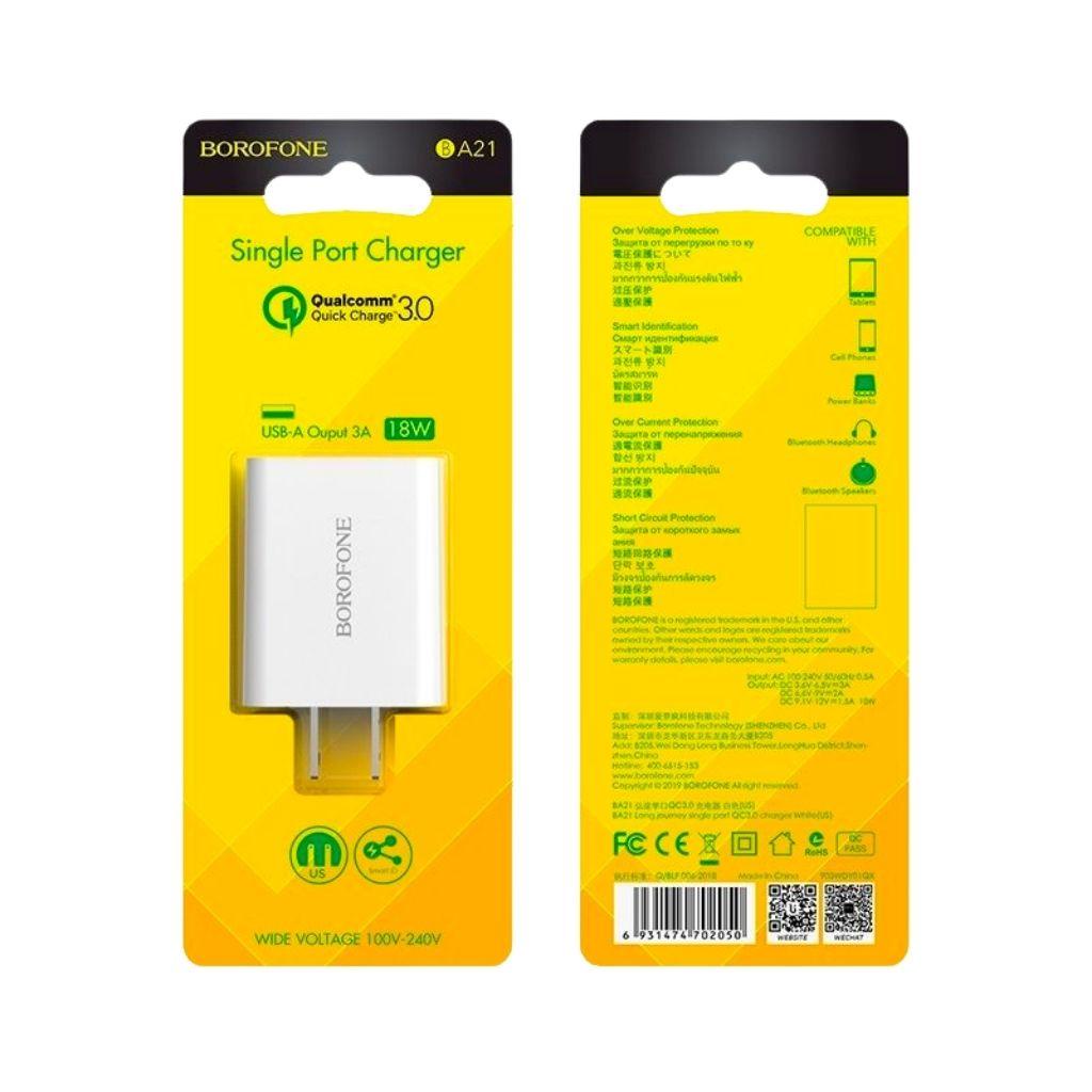 Bộ cốc cáp sạc nhanh Borofone BA21 microUSB hỗ trợ QC 3.0 công suất 18W