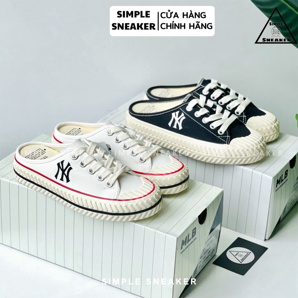 Giày MLB Mule Đạp Gót 2022 🔴CHÍNH HÃNG🔴 MLB Origin Playball Mule Đen Trắng Mới Nhất  - Simple Sneaker