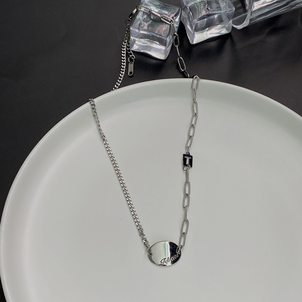 Dây Chuyền Hai Lớp Bằng Thép Titan Mặt Hình Học Hạt Tròn Phong Cách Hàn Quốc Thời Trang 22652