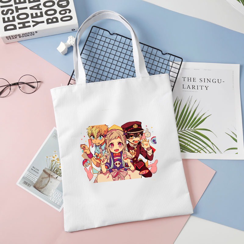 Túi tote vải trắng đeo vai in hình JIBAKU SHOUNEN HANAKO-KUN Ác quỷ trong nhà xí anime thời trang
