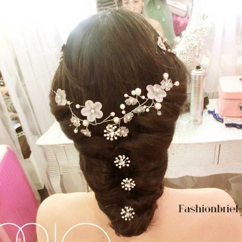 Dây buộc tóc đính ngọc trai nhân tạo cho cô dâu