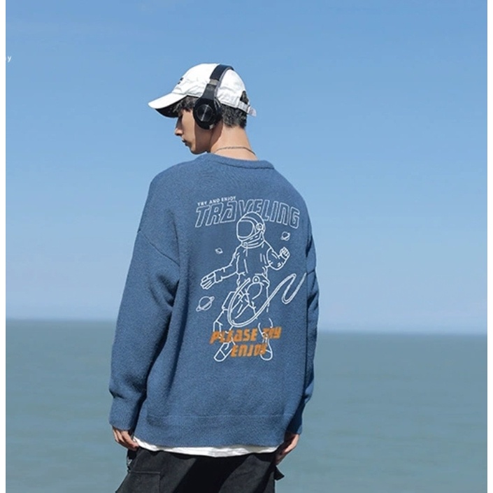 Áo len giữ nhiệt MEANSTORE len mùa đông nam nữ form rộng phong cách Hàn Quốc Ulzzang màu xanh - Please