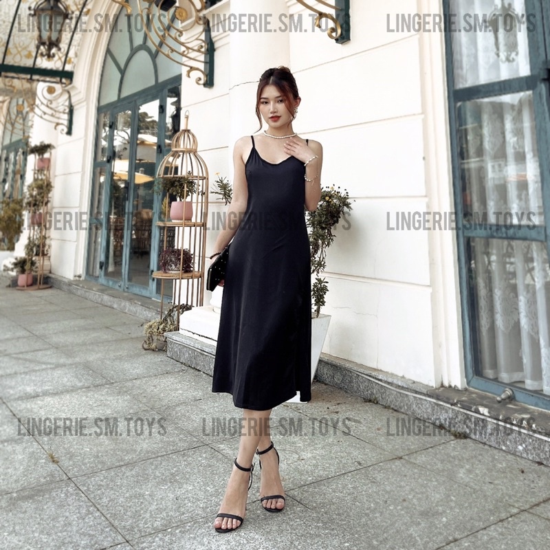 <Video+Ảnh Thật> Đầm Lụa Satin Xẻ Tà Điệu Đà Thướt Tha - Dây Bắt Chéo Tôn Lưng Gợi Cảm