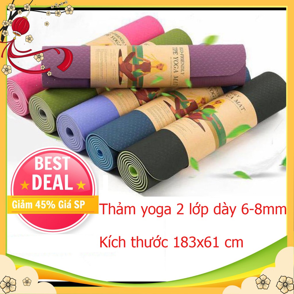 Thảm Tập Yoga 2 Lớp Dày 6-8mm , Thảm Tập Gym 2 Lớp Chống Trơn Trượt Cao Cấp