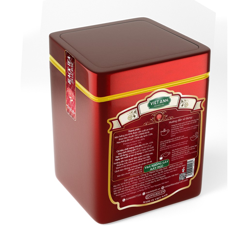 Trà Đen Hoa Hồng Cao Cấp không gây mất ngủ hộp sắt 80g/16 gói - VIETANH TEA | BigBuy360 - bigbuy360.vn