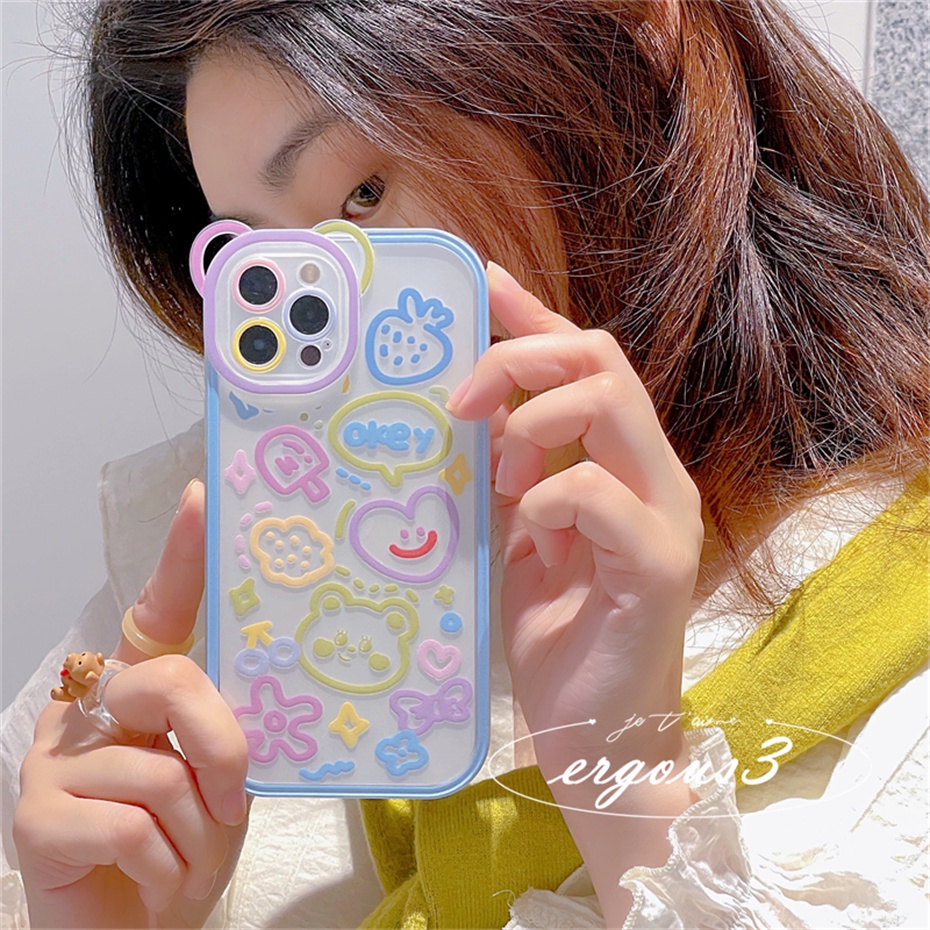 Ốp Điện Thoại Mềm Họa Tiết Thỏ / Gấu / Dâu Tây Cho iPhone 14 13 12 11 Pro Max SE2020 X XR Xs Max 7 8 6 6s Plus