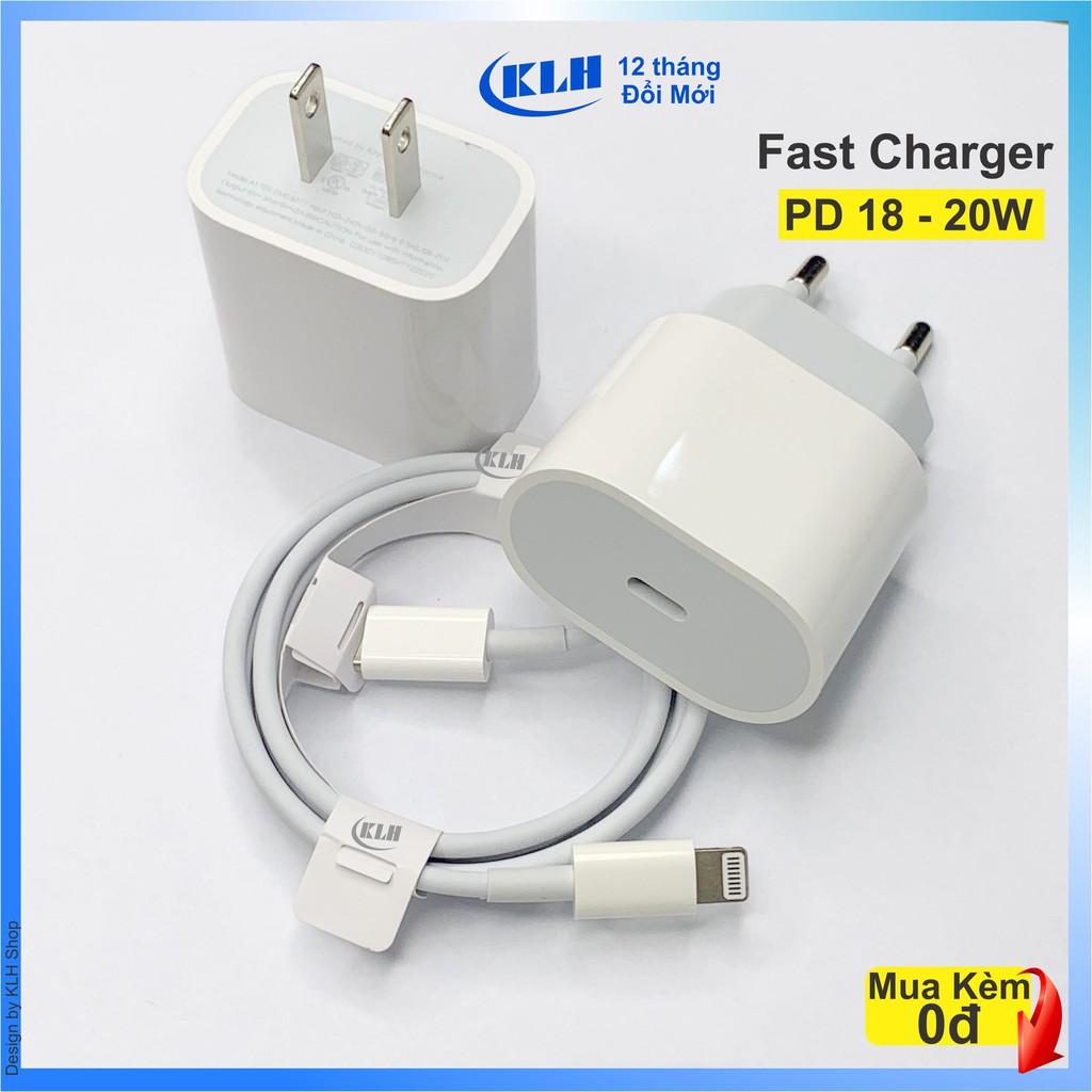 Bộ sạc nhanh Iphone PD 18W 20W cho 11 promax, củ cáp Lightning to Typec tiêu chuẩn apple, cóc và dây sạt dài 1m KLH | BigBuy360 - bigbuy360.vn