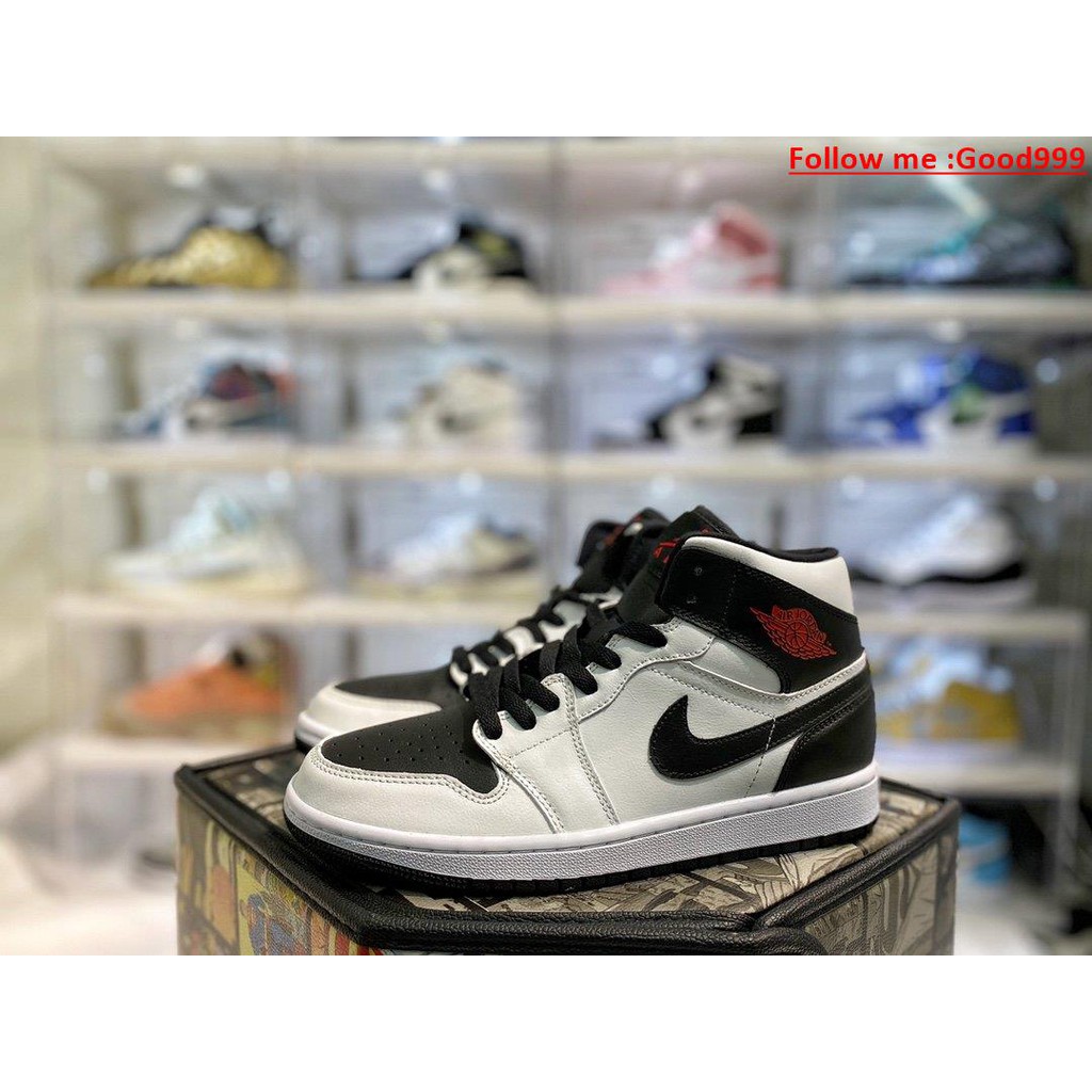 (Good999)   Air Jordan 1 Mid White Black Red Black and white reverse