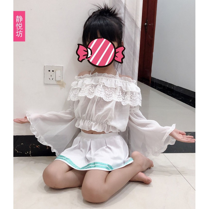 Áo Sơ Mi Voan Cổ Búp Bê Một Bên Vai Phong Cách Lolita Dành Cho Bé Gái