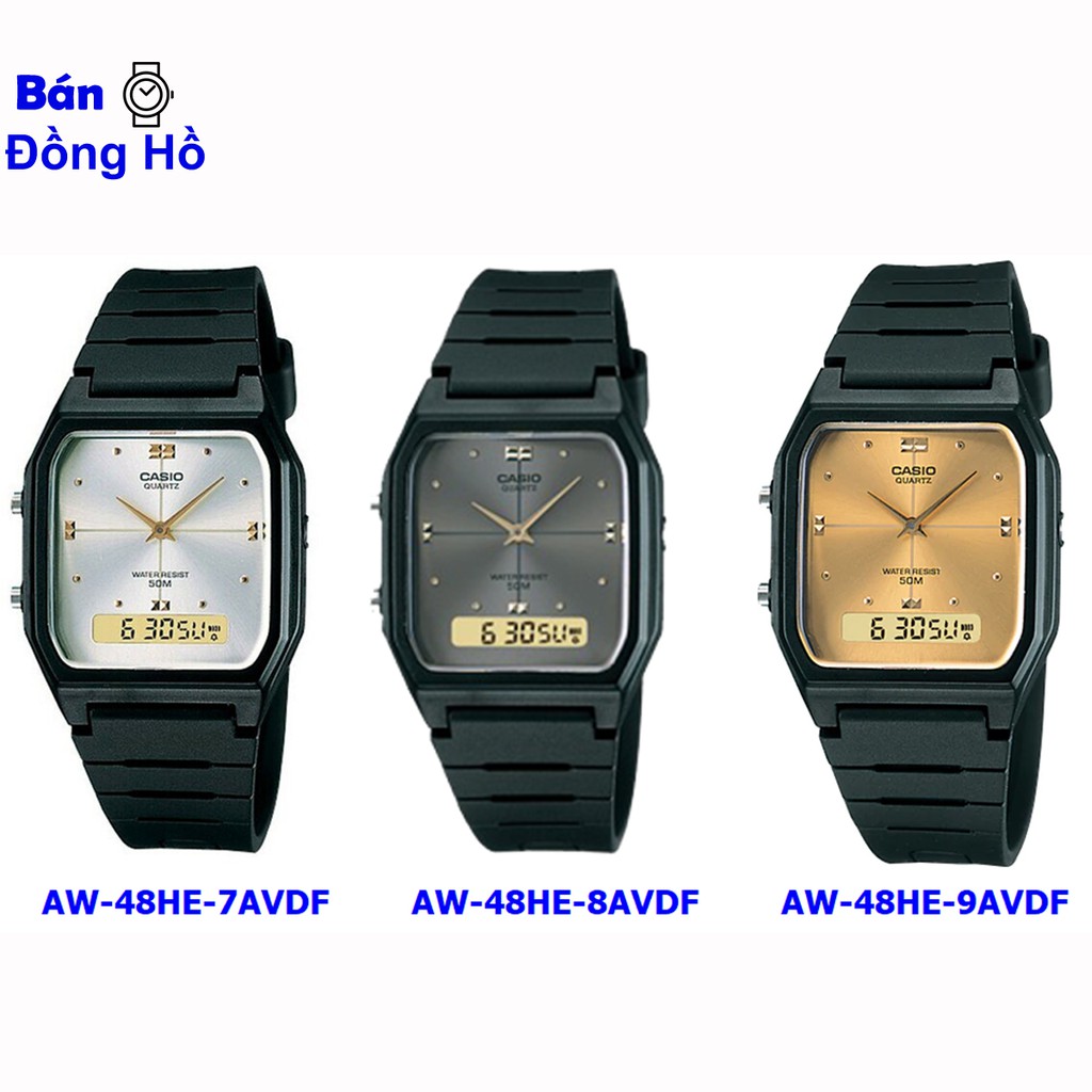 Đồng hồ nam Casio AW-48 AW-48HE-7A AW-48HE-8A AW-48HE-9A dây nhựa có cả kim cả số đi | BigBuy360 - bigbuy360.vn