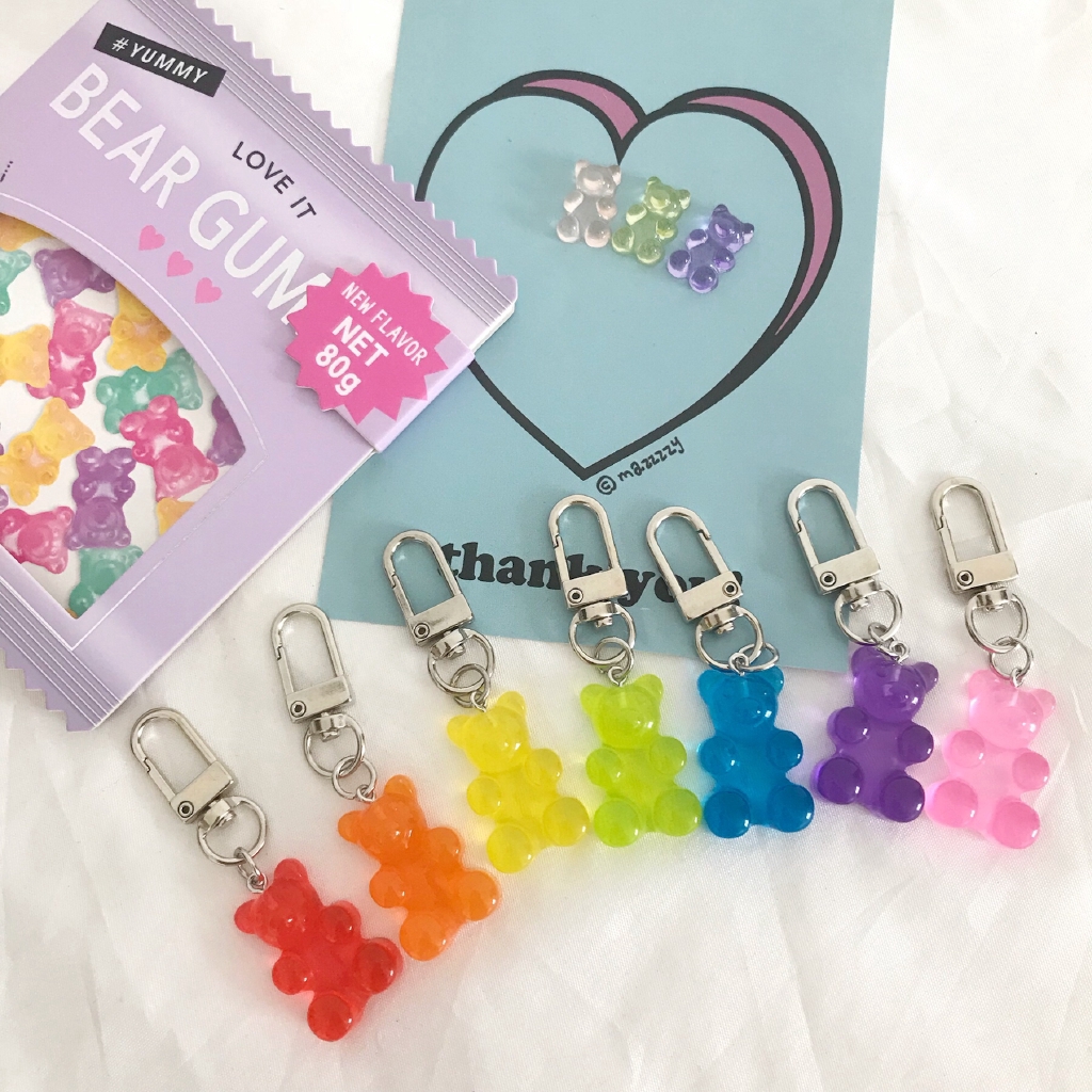 Móc khóa mặt gấu đầy màu sắc thú vị