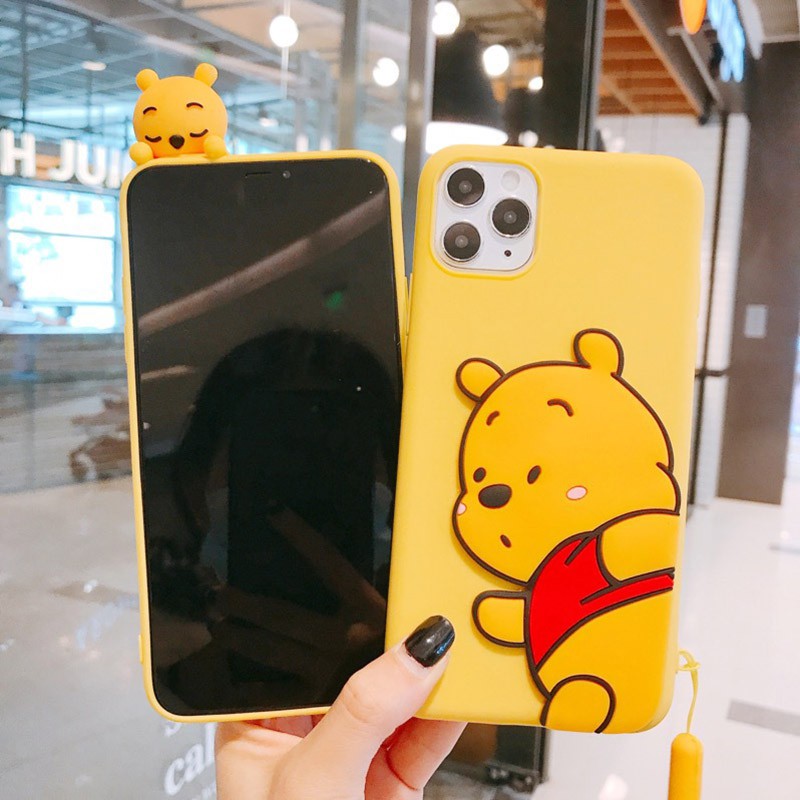 OPPO A52 A72 Ace2 Reno 10X Zoom Ace F11 F9 Pro F5 F7 F3 F1 Plus A73 A83 A71 A71K A59 F1S A57 A39 A37 Cartoon Winnie the Pooh Soft TPU + Papa Strap Phone Case