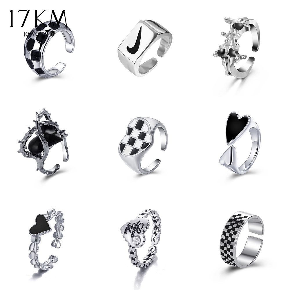 Nhẫn bạc 17KM Y2K khắc họa tiết độc đáo thời trang