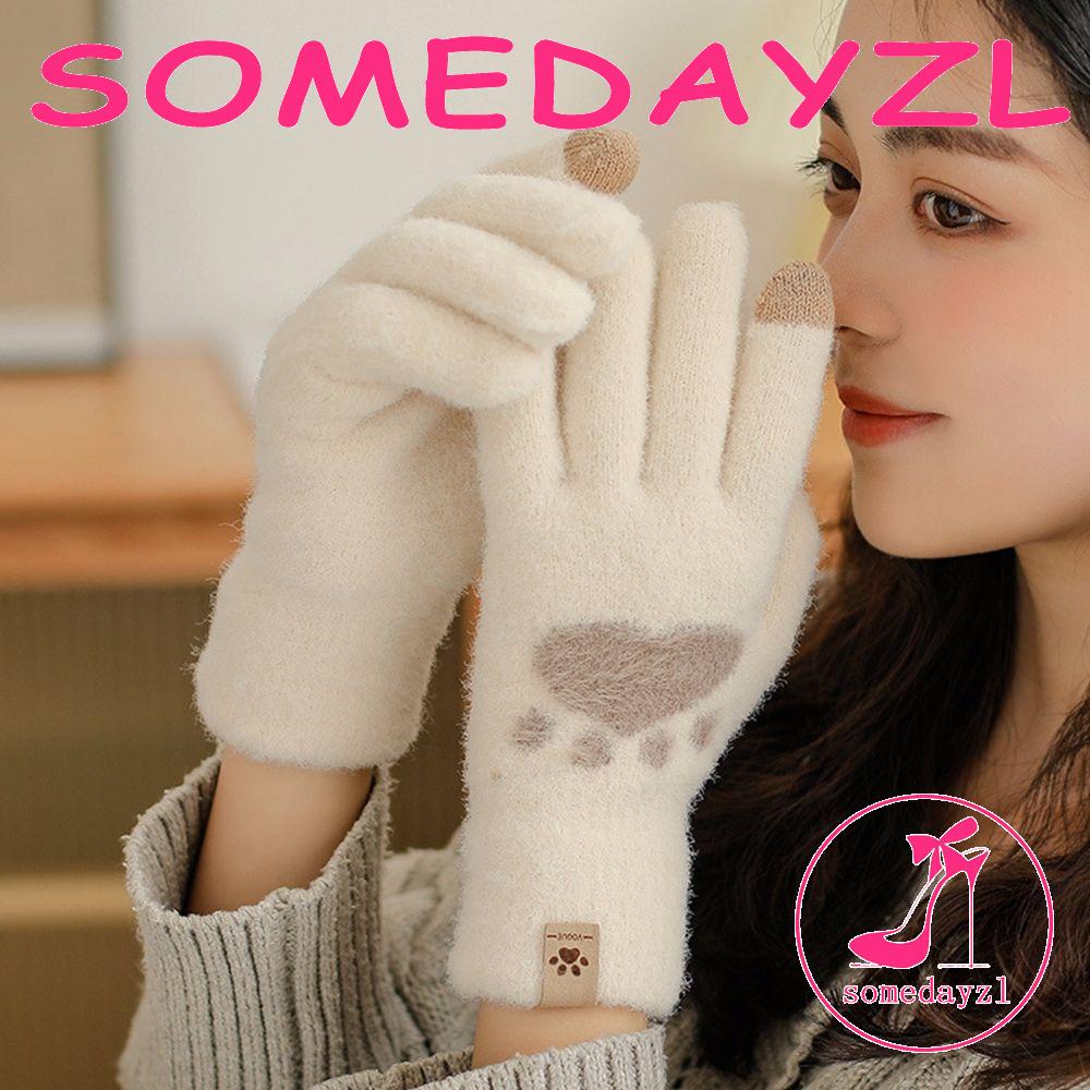 Găng Tay Len Mềm Mại Thoáng Khí Hình Dấu Chân Mèo Cho Nữ
