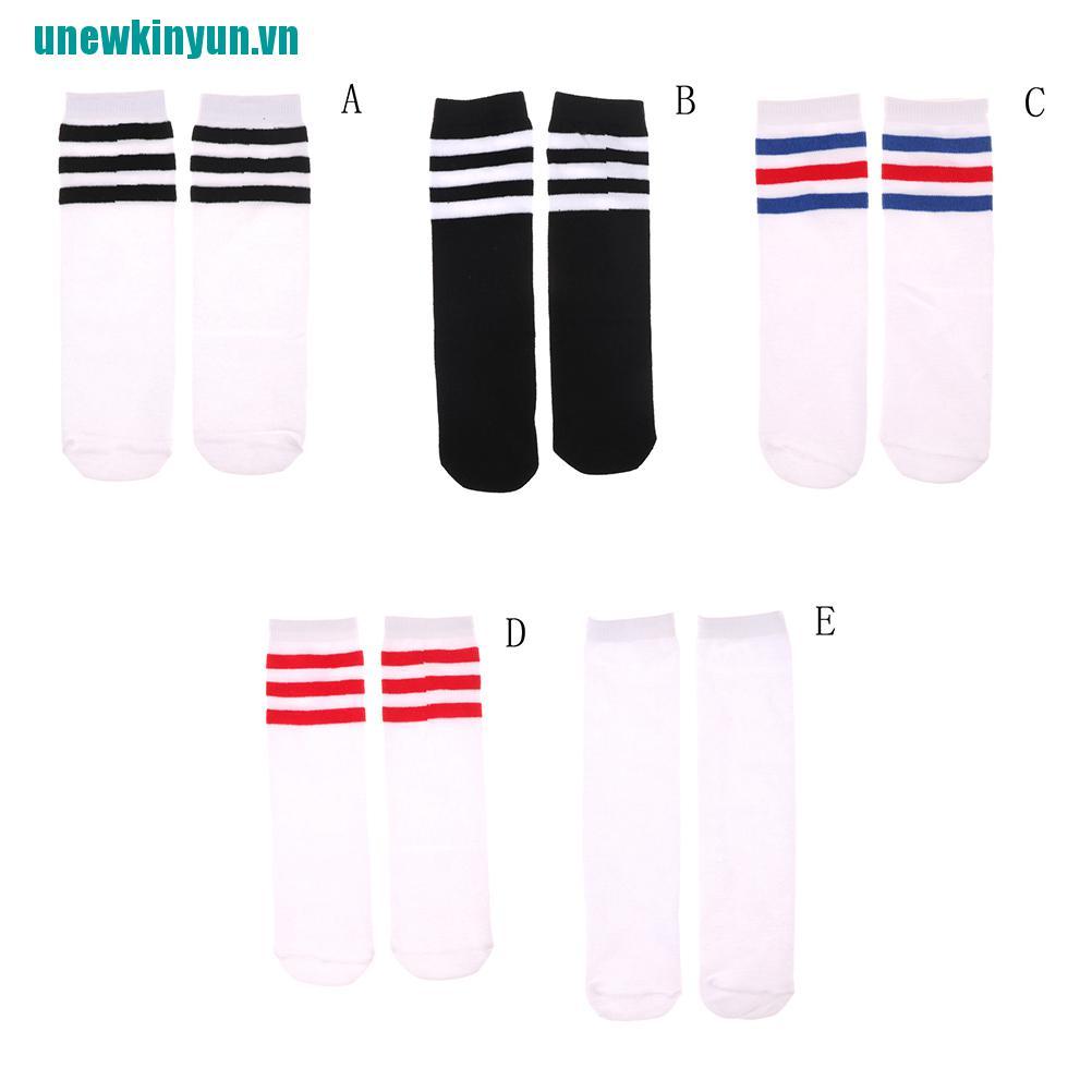 Yun♪Tất Thể Thao Cổ Cao Chất Cotton Hoạ Tiết Kẻ Sọc Cho Bé