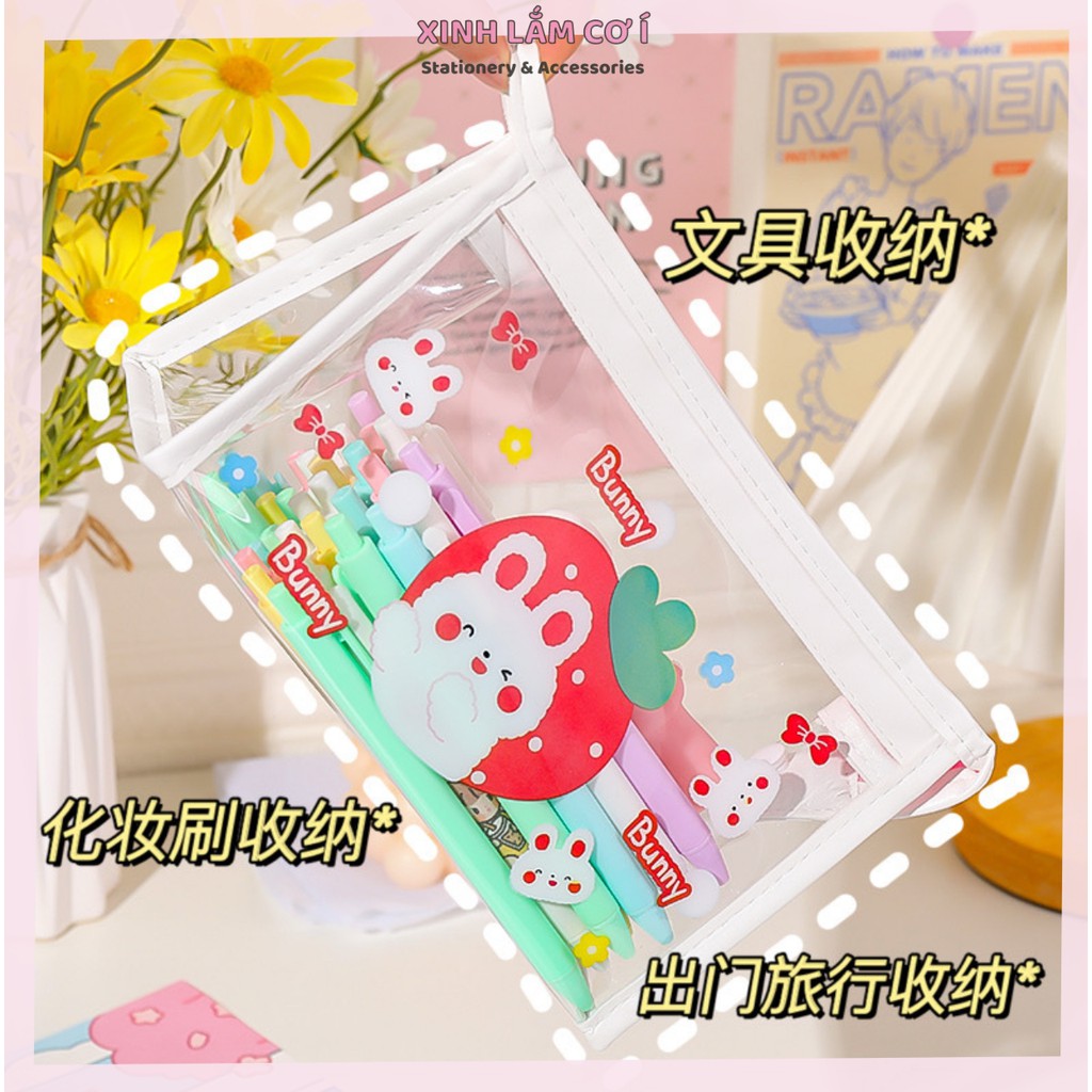 Hộp Bút, Túi Bút Trong Suốt Dạng Tam Giác Nhiều Hình Cute Dễ Thương, Sticker Tặng Kèm[Xinh Lắm Cơ Í]