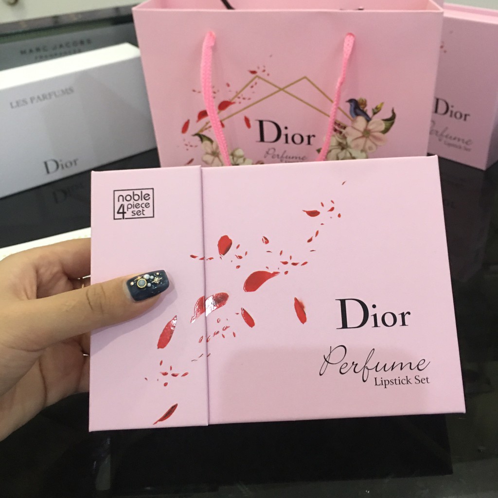 Bộ nước hoa mini Nước hoa kèm son dior perfume lipstick set. bộ Môi Kèm Hộp Đựng Màu Hồng Xinh Xắn 999