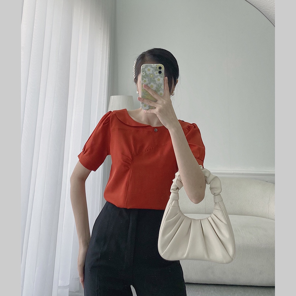 Áo kiểu nữ sơ mi công sở thời trang Eden trẻ trung xinh đẹp freesize cổ tròn cách điệu dễ dàng phối đồ - ASM124