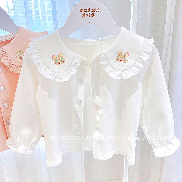 [Babycat] Hàng Có Sẵn Áo Thun Cotton Trơn Tay Dài Cổ Búp Bê Phong Cách Nhật Bản Hàn Quốc Mùa Thu Cho Bé Gái
