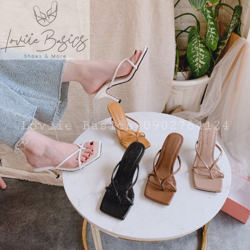 DÉP CAO GÓT LOVIIE BASICS 7 PHÂN - GUỐC NỮ XỎ NGÓN QUAI KẸP MẢNH MŨI VUÔNG GÓT NHỌN D200720